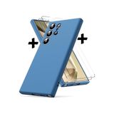 M.TK moveteck Samsung Galaxy S24 Ultra Kılıf Kamera Korumalı Yumuşak Mat Silikon +Ekran Koruyucu Nano Cam 2'Li Set, Lacivert, Tek Ebat, premiumSET-s24ultra-lacivert