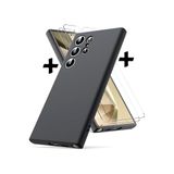 M.TK moveteck Samsung Galaxy S24 Ultra Kılıf Kamera Korumalı Yumuşak Mat Silikon +Ekran Koruyucu Nano Cam 2'Li Set, Siyah, Tek Ebat, premiumSET-s24ultra-siyah