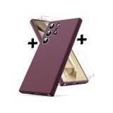 M.TK moveteck Samsung Galaxy S24 Ultra Kılıf Kamera Uyumlu Yumuşak Mat Silikon +Ekran Koruyucu Nano Cam 2'Li Set, Mürdüm, Tek Ebat, premiumSET-s24ultra-mürdüm