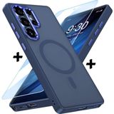 M.tk moveteck Samsung Galaxy S24 Ultra Kılıf Mat Magsafe Şarj Özellikli Hassas Butonlu Yumuşak Renkli Kenarlı + Ekran Koruyucu Cam Set 2in1 - Lacivert