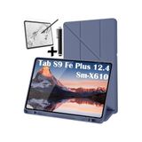 M.TK moveteck Samsung Galaxy S9 Fe Plus 12.4 inç Sm-X610 Tablet Uyumlu Kalemlikli Silikon + Ekran Koruyucu + Kalem, Lavander Gray, Tek Ebat, sS9FE-Plus12.4Trifolding-SET-mor123