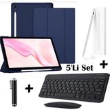 M.TK Moveteck Samsung Galaxy S9 Fe Plus / S10 Plus 12.4 Inç Uyumlu Smart Flip Kılıf + Bluetoothlu Klavye + Mause + Dokunmatik Stylus Kalem 5'li Set - Galaxy S9Fe Plus/S10 Plus 12.4inç - Lacivert
