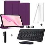 M.TK Moveteck Samsung Galaxy S9 Fe Plus / S10 Plus 12.4 Inç Uyumlu Smart Flip Kılıf + Bluetoothlu Klavye + Mause + Dokunmatik Stylus Kalem 5'li Set - Galaxy S9Fe Plus/S10 Plus 12.4inç - Mor