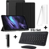 M.TK Moveteck Samsung Galaxy S9 Fe Plus / S10 Plus 12.4 Inç Uyumlu Smart Flip Kılıf + Bluetoothlu Klavye + Mause + Dokunmatik Stylus Kalem 5'li Set - Galaxy S9Fe Plus/S10 Plus 12.4inç - Siyah
