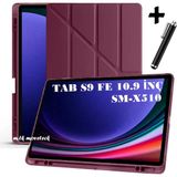 M.TK Moveteck Samsung Galaxy S9 Fe /S10 Fe/ S10 Lite 10.9 Inç Uyumlu Tablet Kılıfı Kalem Bölme Yuvalı Silikon Yatay ve Dikey Standlı Akıllı Kapak Sm-X520 X510 X400 - Bordo - Galaxy Tab S9 Fe/S10 Fe 10.9inç