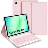 M.TK Moveteck Samsung Galaxy Tab A11+ Plus 11 Inç 2025 Uyumlu Bluetooth Özellikli Kablosuz Kalem Bölmeli Klavyeli Tablet Kılıfı SM-X230 - Açık Pembe