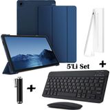 M.TK Moveteck Samsung Galaxy Tab A11 Plus/a9 Plus 11 Inç Uyumlu Flip Kılıf + Bluetoothlu Klavye Mause + Dokunmatik Stylus Kalem 5'li Set - Galaxy A11 Plus / A9 Plus - Lacivert