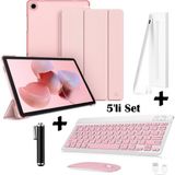 M.TK Moveteck Samsung Galaxy Tab A11 Plus/a9 Plus 11 Inç Uyumlu Flip Kılıf + Bluetoothlu Klavye Mause + Dokunmatik Stylus Kalem 5'li Set - Galaxy A11 Plus / A9 Plus - Rose Gold