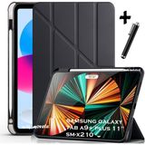 M.tk moveteck Samsung Galaxy Tab A9 Plus 11 Inç Kılıf Kalem Bölmeli Yumuşak Silikon Kapak Akıllı Uyku Modlu Üçgen Standlı SM-X210 X213 X215 X217 Tablet Kılıfı 360 Tam Kaplar - Siyah