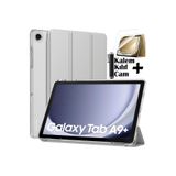 M.TK moveteck Samsung Galaxy Tab A9 Plus Kılıf 11 inç Sm-X210 Tablet Kılıfı Akıllı Uyku Modlu Şeffaf Cam+Kalem Set, Açık Gri, Tek Ebat, smartSET-a9plus-gri1