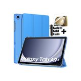 M.TK moveteck Samsung Galaxy Tab A9 Plus Kılıf 11 inç Sm-X210 Tablet Kılıfı Akıllı Uyku Modlu Şeffaf Cam+Kalem Set, Mavi, Tek Ebat, smartSET-a9plus-mavi1