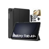 M.TK moveteck Samsung Galaxy Tab A9 Plus Kılıf 11 inç Sm-X210 Tablet Kılıfı Akıllı Uyku Modlu Şeffaf Cam+Kalem Set, Siyah, Tek Ebat, smartSET-a9plus-siyah1