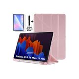 m.tk moveteck Samsung Galaxy Tab S10 Fe Plus 13.1 inç ile Uyumlu Kılıf, Kalem Bölmeli, Katlanır, Yumuşak Silikon, Kalem ve Cam Koruyucu Set, Kül Pembe