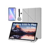 m.tk moveteck Samsung Galaxy Tab S10 Fe Plus 13.1 inç ile Uyumlu Kılıf, Kalem Bölmeli, Katlanır, Yumuşak Silikon, Kalem ve Cam Set, Gri