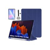 m.tk moveteck Samsung Galaxy Tab S10 Fe Plus 13.1 inç ile Uyumlu Kılıf, Kalem Bölmeli, Katlanır, Yumuşak Silikon, Lacivert, Kalem ve Cam Koruyucu Set
