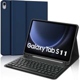 M.TK Moveteck Samsung Galaxy Tab S11 11 Inç 2025 Uyumlu Tablet Klavyeli Kılıf Kablosuz Bluetooth Akıllı Kalem Bölmeli Tükçe Q Klavyeli Tablet Kılıfı SM-X736 SM-X730 - Galaxy Tab S11 2025 - Lacivert