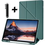 M.tk moveteck Samsung Galaxy Tab S8 Ultra Kılıf Kalem Bölmeli Yumuşak Silikon Kapak Akıllı Uyku Modlu Üçgen Standlı + Dokunmatik Kalem 2'li Set Tab S8 Ultra 14.6 Inç SM-X900 X906 Uyumlu Tablet Kılıfı - Galaxy Tab S8 Ultra 14.6 - Koyu Yeşil