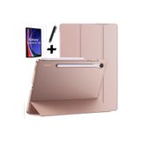 M.TK moveteck Samsung Galaxy Tab S9 FE 10.9 inç Sm-X510 Tablet Kılıfı Akıllı Uyku Modlu Şeffaf Cam + Kalem Set, rose, Tek Ebat, SMARTSET-S9FE-ROSE