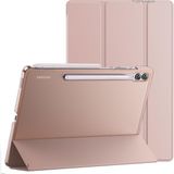 M.TK Moveteck Samsung Galaxy Tab S9 Fe Plus 12.4 Inç Kılıf Akıllı Smart Uyku Modlu Standlı Arkası Şeffaf Kapak Slim SM-X610 - Rose Gold