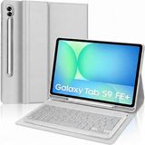 M.TK Moveteck Samsung Galaxy Tab S9 Fe Plus 12.4" Klavyeli Tablet Kılıf Kalem Bölmeli Bluetooth Özellikli Stand Türkçe Q - Samsung Tab S9 Fe Plus SM-X610 - Gri