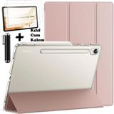 M.TK Moveteck Samsung Galaxy Tab S9 Fe/S10 Fe/ S10 Lite 10.9 Inç Tablet Kılıfı Şeffaf Standlı Kılıf + Ekran Koruyucu Cam + Kalem 3'lü Set SM-X510 SM-X520 - Rose Gold - Galaxy Tab S9 Fe/S10 Fe 10.9