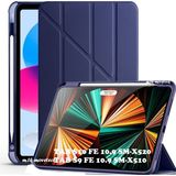 M.tk moveteck Samsung Galaxy Tab S9 Fe/S10 Fe /S10 Lite 10.9 Kılıf Kalem Bölmeli Trifolding Yatay Dikey Standlı Case SM-X510 SM-X520 X400 - Lacivert - Galaxy Tab S9 Fe/S10 Fe 10.9inç