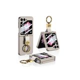 M.TK moveteck Samsung Galaxy Z Flip 6 Kılıf Ring Standlı Gold Yüzüklü Ayarlanabilir Açılır Kapanır 360 Korumalı, Gray, Tek Ebat, Zharfliyüzüklü-flip6-naturel
