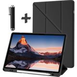 M.tk moveteck Xiaomi Pad 6 Kılıf Kalem Bölmeli Yumuşak Silikon Kapak Akıllı Uyku Modlu Üçgen Standlı + Dokunmatik Kalem 2'li Set Xiaom Mi Pad 6 Mi Pad 6 Pro 11 Inç Uyumlu Tablet Kılıfı - Xiaomi Pad 6 & Pad 6 Pro - Siyah