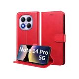 m.tk moveteck Xiaomi Redmi Note 14 Pro 5G ile Uyumlu Kılıf, 360° Tam Kaplar, Deri Dokulu, Kapaklı Cüzdan, Stand, Kartvizitli, Kırmızı
