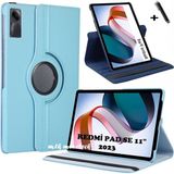 M.TK Moveteck Xiaomi Redmi Pad Se 11 Inç Tablet Kılıf 360 Dönebilen Stand Tam Koruma Pu Deri Akıllı Kapaklı Kılıf+ Dokunmatik Kalem - Redmi Pad SE 11İnç 2023 - Mavi