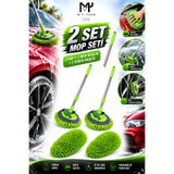 M.Y. TASO 2'li Oto Yıkama Mop Seti | 2 Sap + 2 Mop Başlık + 2 Yedek Mikrofiber Başlık | Teleskopik Araç Yıkama Fırçası
