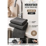M.Y. TASO ( 3 Adet ) Mikrofiber Emici Ankastre Mutfak Ve Yer Temizlik Bezi 40x40 Cm -Gri