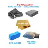 M.Y. TASO 5'li Mikrofiber Oto Yıkama Seti-kurulama Silme Bezi Cam Bezi Güderi Oto Eldiveni Oto Sünger