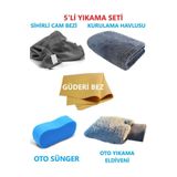 M.Y. TASO 5'li Mikrofiber Oto Yıkama Seti-kurulama Silme Bezi Cam Bezi Güderi Oto Eldiveni Oto Sünger