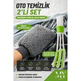 M.Y. TASO Oto Bakım 2’li Temizlik Seti Süngerli Yıkama Eldiveni + Klima Petek Detay Temizleme Fırçası