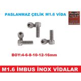 M1.6 Imbus Minik Mikro Vida Inox Adet ve Boy Seçenekli 12 Adet-6 MM