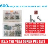 M2.5 Vida-Somun Seti Ysb 600 Parça M2.5 Vida Boylar 5-10-15-20 MM