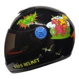 M201VR Dino Black Motosiklet Çocuk Kaskı Full Face Kids Kask - Çok Renkli