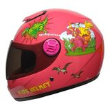 M201VR Dino Pink Motosiklet Çocuk Kaskı Full Face Kids Kask - Çok Renkli