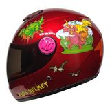 M201VR Dino Red Motosiklet Çocuk Kaskı Full Face Kids Kask - Çok Renkli