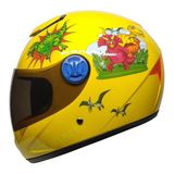 M201VR Dino Yellow Motosiklet Çocuk Kaskı Full Face Kids Kask - Çok Renkli