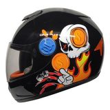 M201VR Skull Black Motosiklet Çocuk Kaskı Full Face Kids Kask - Çok Renkli