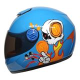 M201VR Skull Blue Motosiklet Çocuk Kaskı Full Face Kids Kask - Çok Renkli