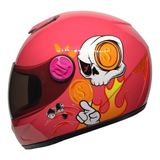 M201VR Skull Pink Motosiklet Çocuk Kaskı Full Face Kids Kask - Çok Renkli