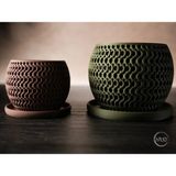 M2S Wave-Pot – Parametrik Örgü Desenli Modern Tasarım Saksı - Kahverengi