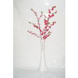 M3 Decorium 60 cm Beyaz İşlemeli Vazo Fuşya ve Pembe Bahar Dalı