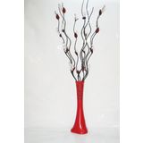 M3 Decorium 60 cm Desenli Kırmızı 5 Beyaz Üzüm 5 Siyah Dallı Uzun Köşe Vazosu