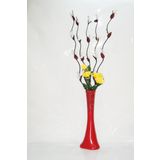 M3 Decorium 60 cm Desenli Kırmızı Vazo 5 adet Beyaz Üzüm Ve Sarı Gül
