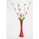 M3 Decorium 60 cm Desenli Kırmızı Vazo 5 Adet Mor Üzüm Sarı Gül