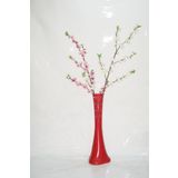M3 Decorium 60 cm Kırmızı Desenli Vazo Pembe Beyaz Bahar Dalı